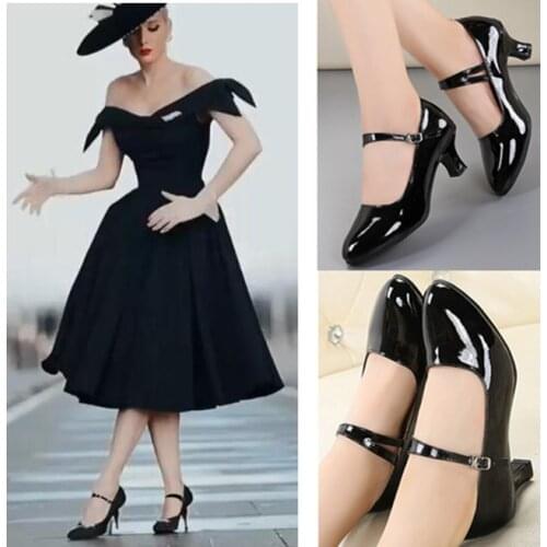 LIHUAMAO women kitten heel Latin jazz waltz dancing shoes Mary Jane ladies dress shoes pumps slingback heel pointed toe strap