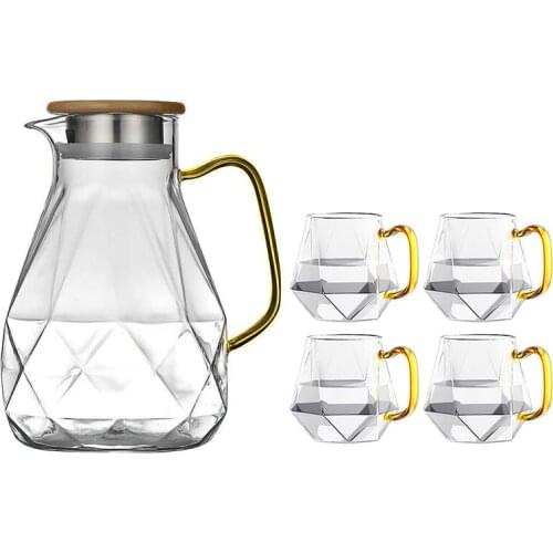 LUDA Heat-Resistant Glass Carafe With Lid With 4 Cups Water Jug In Modern Diamond Design Decoration For The Living Room