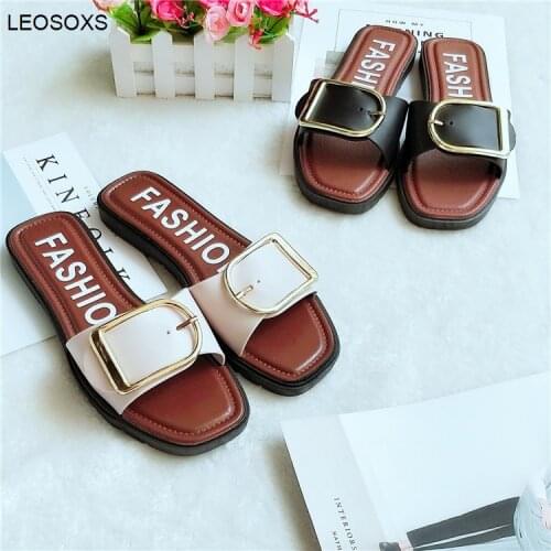 2021 Summer New Slippers Womens Home Square Buckle Fashion Trend Slippers Outer Wear Fashion Casual Sandals