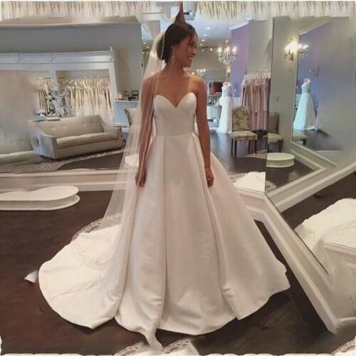 MYYBLE New Charming Sweetheart Neck A-line Wedding Dresses Court Train Lace Up Back Satin Bridal Wedding Gowns Vestido De Novia
