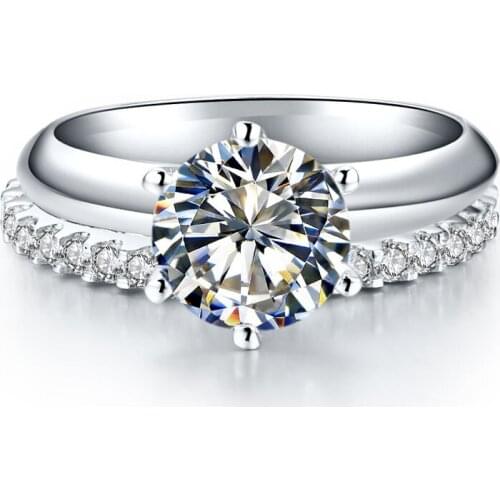 Genuine Eternity Band 6 Prongs Engagement Ring 1CT Solid White Gold Quality Diamond Rings Set Women Classic Jewelry