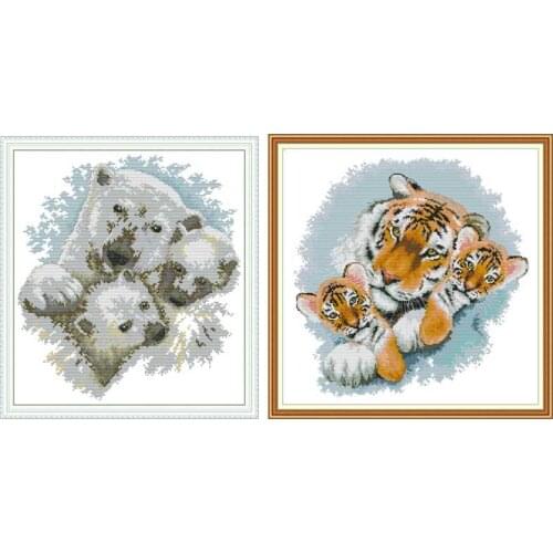 Mother and baby animals counted printed on the canvas 11CT 14CT DIY kit Cross Stitch embroidery needlework Sets home decor