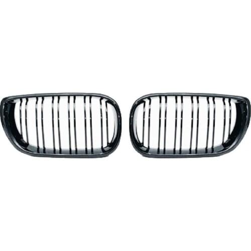 1Pair Grilles Dual Line Perfect Fitment Gloss Black ABS 51132158542 / 51132158543 Grill for BMW 3 Series E46 4-door 02-05