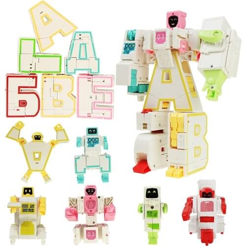 1pcs Diy Building Puzzles Russian Alphabet Transform Robot Model Toy Assembling Puzzle Educational Toys for Kids