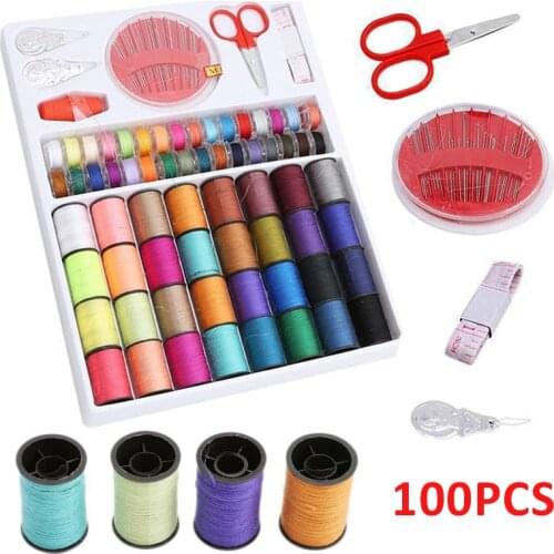 100pcs Mixed Color Sewing Machine Thread Set Sewing Machine Spool Bobbin Reel Tool Kit Portable Sewing Thread Suit