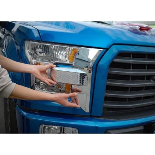 2Pcs/set Car Front Light Lamp Front Grill Face Trim Styling Bezel Cover Sticker For Ford F150 2015+ Auto Accessories