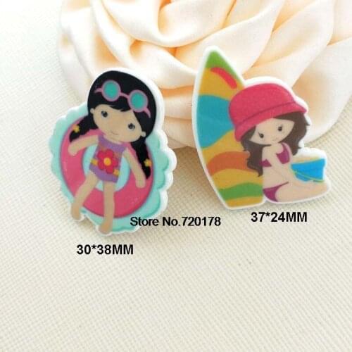 30pcs/50pcs mixed cartoon Beach Girl Movie Character plastic flat back planar resin cabochon DIY Craft Supplies ALSTK09