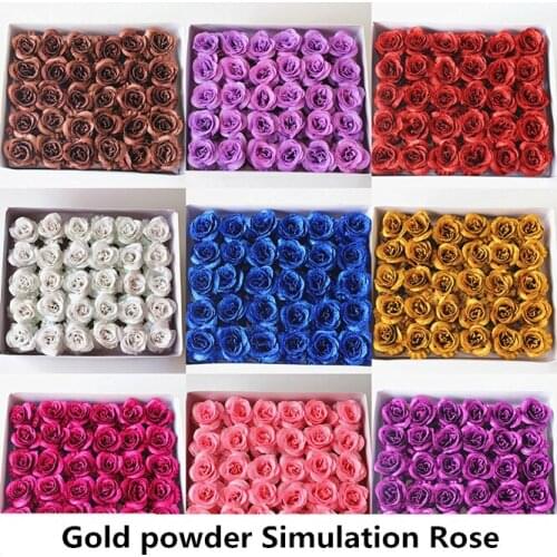 30pcs 7cm Gold powder flower Rose Artificial Flower Wedding Home Furnishings DIY Wreath Sheets Handicrafts Simulation rose