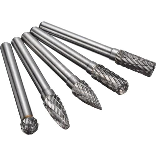 5Pcs 50-60mm Tungsten Carbide Burr Bit CNC Engraving 6mm Shank Rotary Cutter Files For Metal Working Milling Cutter