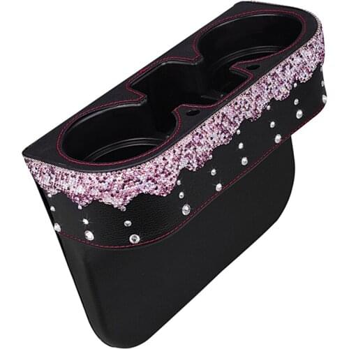 Car Interior Accessories Leather Seat Crevice Storage Box Bag with Luxury Crystals Drink Cup Mobile Phone Organizer