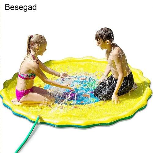 Besegad 170cm Funny Inflatable Outdoor Sprinkle Splash Water Play Mat Pad Toy for Kids Children Babies Toddlers Boys Girls