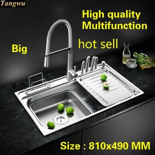 Free shipping Standard kitchen single trough sink big luxury fashion food-grade 304 stainless steel hot sell 810x490 MM