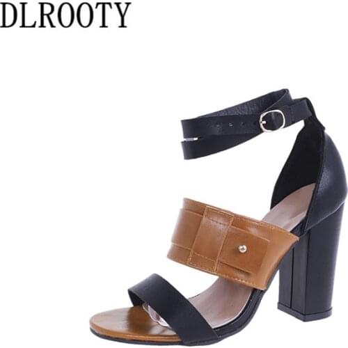 Woman Sandals Shoes Summer Style Pumps High Heels Thick Peep Toe Buckle Strap Fashion Gladiator Plus Size 35-43