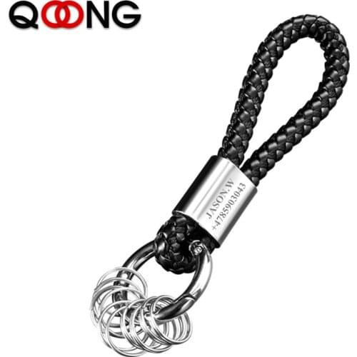 Custom Lettering Leather Rope Key Chain For Car Hand Woven Key Rings Couple Auto Gift Detachable Metal Luxury Key Chains S60