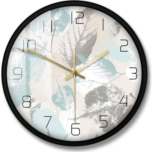 Fresh Leaves Plant Silent Non-ticking Clock Pattern Modern Wall Clock Nordic Wall Watch Tropical Plants Green Botanical Wall Art