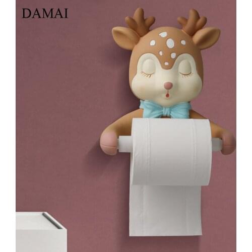 Cartoons Fawn Decorative Paper Towel Dispenser Wall Mounted Restroom Punch-free Waterproof Tissue Holder Bathroom Accessories