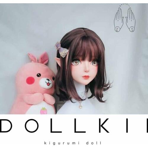 DOLLKII-B) Top Quality Handmade Female Girl Resin Half Head Cosplay Japanese Role Play BJD Kigurumi Mask Crossdresser Doll Mask