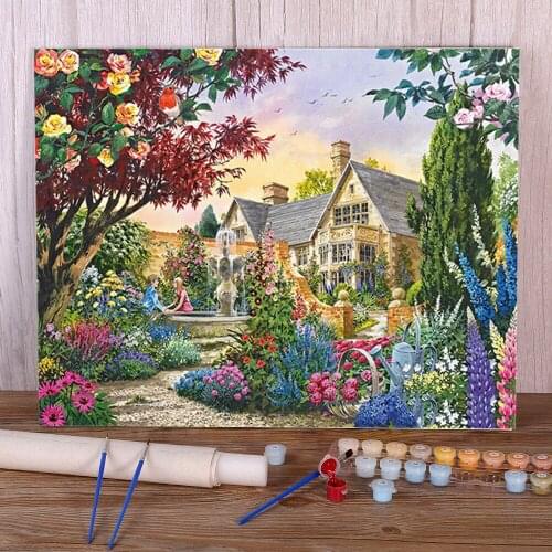 House Flower Landscape DIY Painting By Numbers Complete Kit Oil Paints 50*70 Boards By Numbers Home Decoration For Adults Art