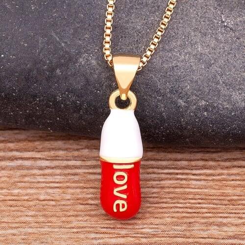 European and American Popular Multicolor Love Pill Capsule Candy Color Pendant Romantic Birthday Wedding Party Chain Jewelry