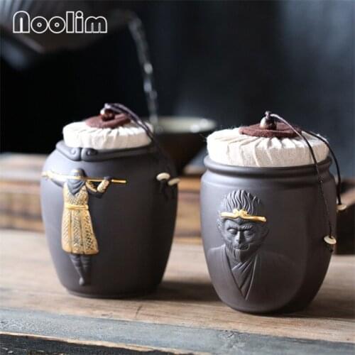 Purple Clay Small Monkey King Tea Caddy Ceramic Household Storage Tank Kitchen Sealed Can Packaging Box Portable Canisters