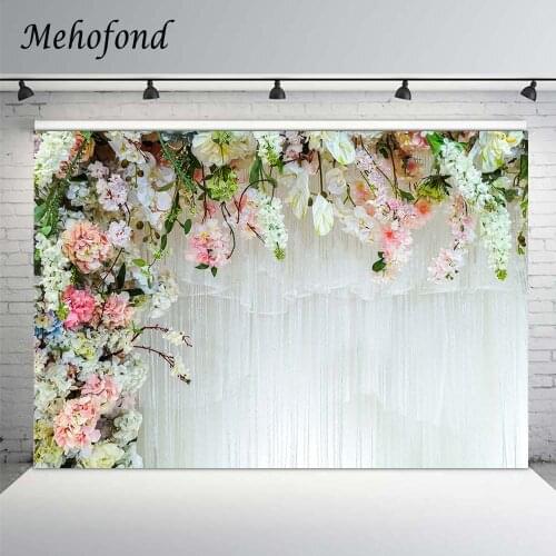 Mehofond Wedding Party Photography Backdrop Flower White Curtain Baby Birthday Decor Photo Background Studio Photozone Photocall
