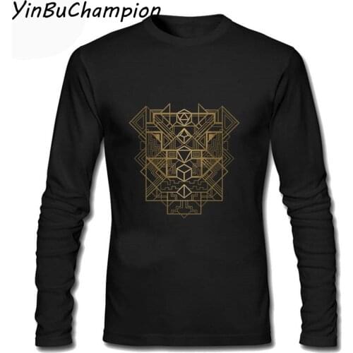 Men T Shirt DnD Dungeon And Dragons Tshirt Gamer Dice Deco Golden Geometric T-shirts Male Streetwear Long Sleeve White T Shirt