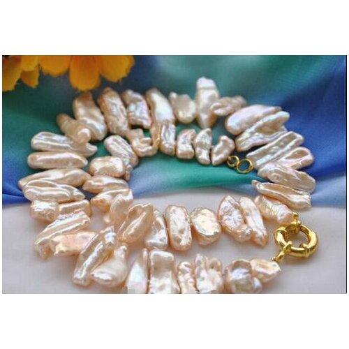 BEAUTIFUL pink dens biwa freshwater cultured pearl necklace 17inch