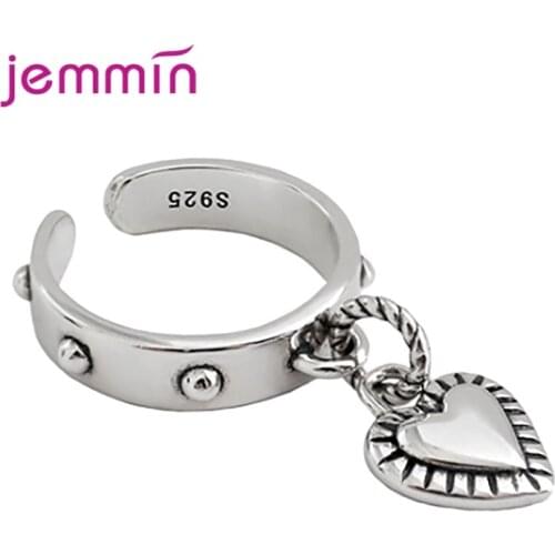 Trendy Design 925 Sterling Silver Heart Shape Pendant Open Finger Rings For Women Fine Jewelry Birthday Gift Adjustable Size