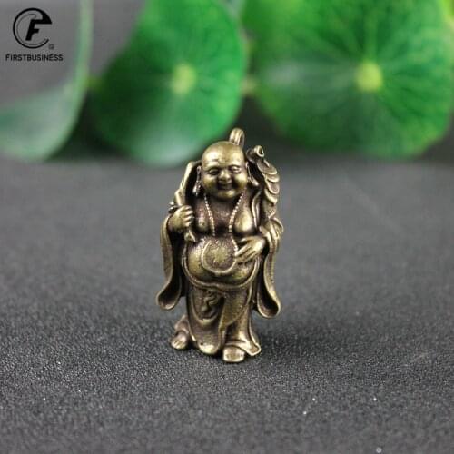 Pure Copper Smiling Big Belly Maitreya Buddha Small Statue Feng Shui Ornament Home Decoration Craft Accessory Lucky Brass Figure