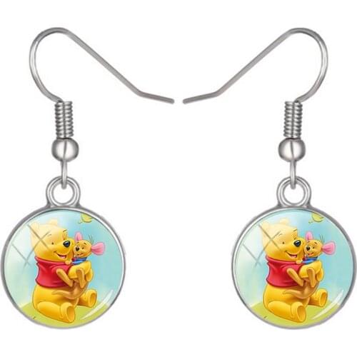 Disney Pigevini Jumping Tiger Play Pattern Pendant Earrings Fashion Round Earrings Glass Cabochon Earrings Hook Earrings Jewelry