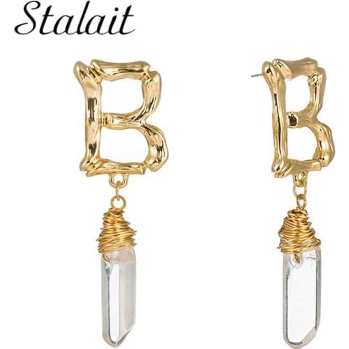 Fashion Tiny Initial Letter B Drop Earrings Transparent Stone Cute Alphabet Drop Earrings Bridesmaids Gift Jewelry