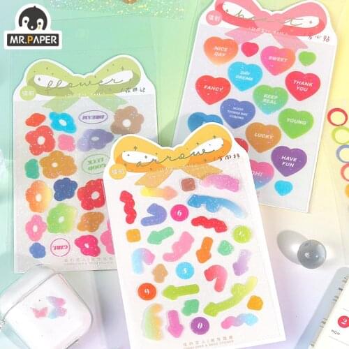 Mr Paper 6 Designs Color Law Series Laser Stickers Hand Account DIY Decorative Collage Materials Plain Film Laser Stickers