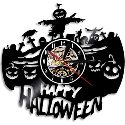 Draculas Castle Handmade Wall Clock Halloween Dark Horror Home Decoration Gothic Vampire Bats Vintage Vinyl Record Wall Clock