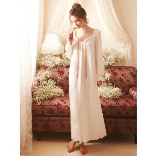 Rose Tree 2021 New Free Shipping Ladies Cotton Princess Nightgown Long White Womens Sleepwear pijamas femininos