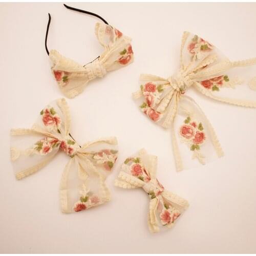 New Lace Rose Embroidery Bow Hairpin for Women Girls Fashion Sweet Spring HairClip Headwear Retro Female Hair Accessories