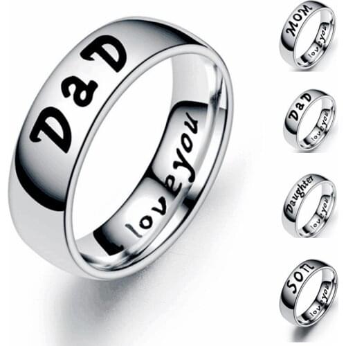 BAECYT New Simple 6mm Stainless Steel I Love You Mom Son Daughter Decoration Family Rings Jewelry wholesale dropshipping