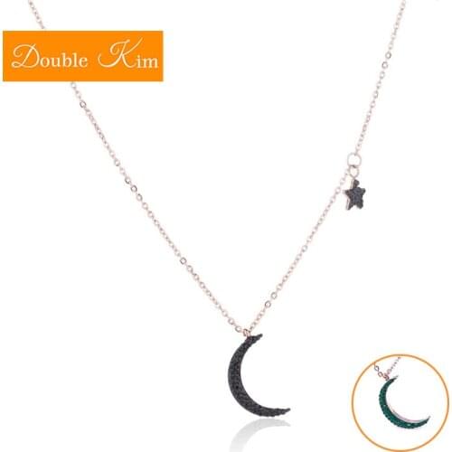 Moon Star Necklace Inlaid Zircon Titanium Stainless Steel Rose Gold Color Chain Necklaces Trendy Fashion Women Jewelry Gift
