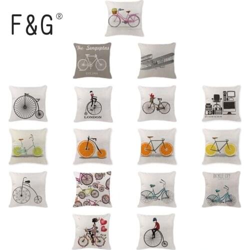Personalized Photo Pillows Cushion Cover Bicycle Cushion Case Beach 17.7Inch Cotton Linen Seat Decor Sewing