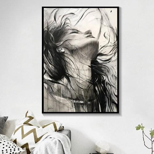 Black White Modern Art Portrait Woman Poster Figure Canvas Painting Art Messy Beauty High Quality Canvas Prints Art Decortion
