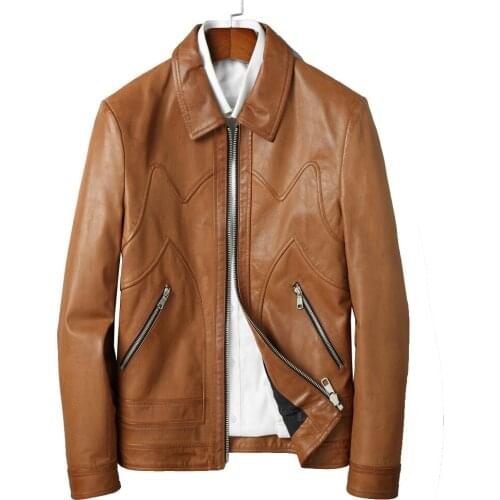2020 Luxury Brown Causal Cowhide Leather Jackets Men Spring Summer Good Quality Genuine Leather Clothing