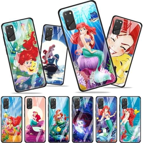 Mermaid Disney Princess Cute for Samsung Galaxy S20 FE Ultra Note 20 S10 Lite S9 S8 Plus Luxury Tempered Glass Phone Case Cover