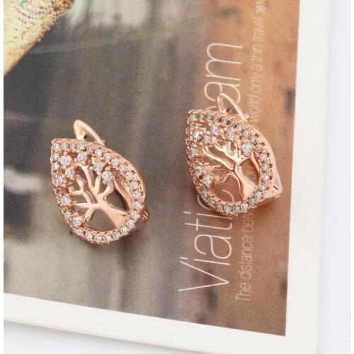 Rose Gold Color Drop Zircon Earrings Women Hollow Out Tree Design Earring Jewelry Gifts For The New Year Unusual earrings