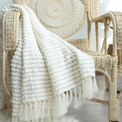 Chenille Knitted Tassels Throw Blanket Shawl Office Nap Travel Bed Sofa Blanket White Towel Blanket Bohemia Style Thread Blanket