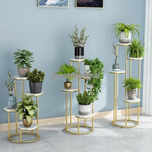 Modern simple golden marble flower table indoor living room floor-standing flower shelf rack Nordic luxury four-story