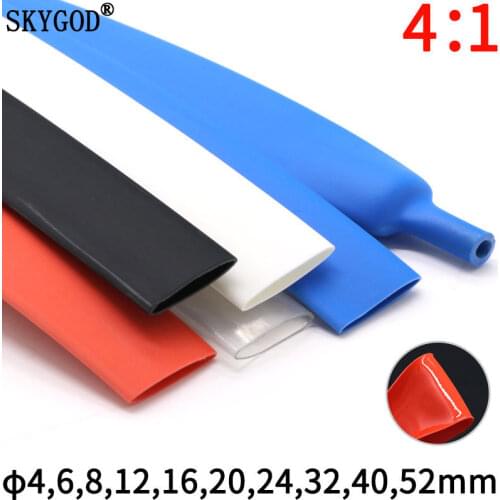 1 Meter 4 6 8 12 16 20 24 32 40 52 mm Heat Shrink Tube with Glue Adhesive Lined 4:1 Dual Wall Tubing Sleeve Wrap Wire Cable kit