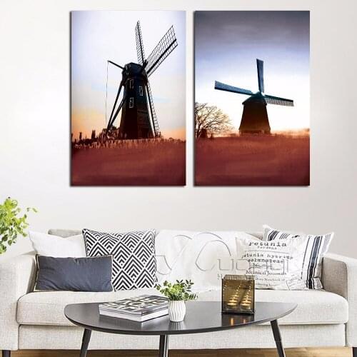 Vintage Dutch Windmill Scenery Painting on Canvas No Frame Nature Buildings Scenery Poster Abstract Home Living Room Decor
