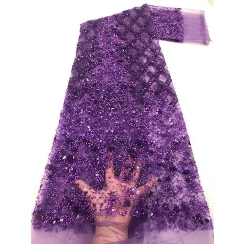 High Grade French Net Lace Fabric with beads L-1686810 for Nigerian Wedding Dress