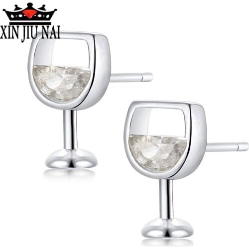 Zircon wine glass earrings female creative Korean version of the simple and lovely small fresh diamond drink cup earrings