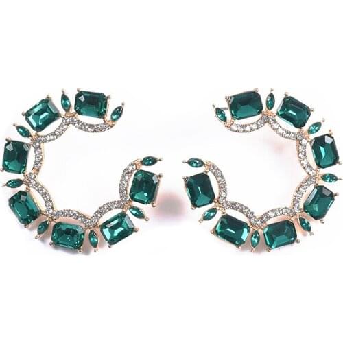 2019 New Za Earrings Jewelry For Women Hollow Half Circle Crystal Rhinestone Drop Earrings Female Indian Wedding Bridal Earings