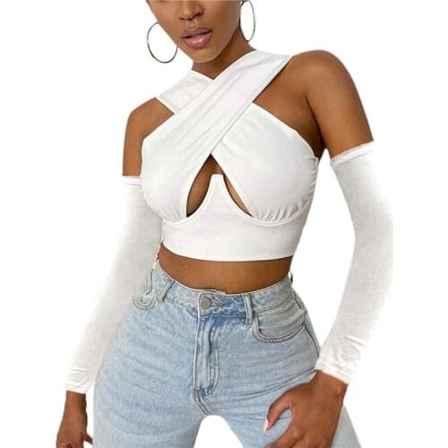 Women Sexy Halter Criss Cross Top Push Up Cut Out Tank Top Sleeveless Hollow Out Vest with Separated Sleeves Summer Y2K Crop Top